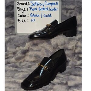 NEW Jeffrey Campbell Reid Black Heeled Loafer w/ Gold horse‎ bit accent Size 10